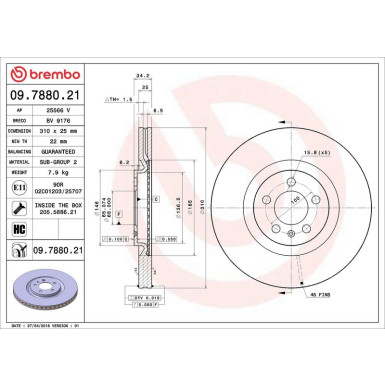 09.7880.21 Bremsscheibe PRIME LINE - UV Coated 09.7880.21 Bremsscheibe PRIME LINE - UV Coated