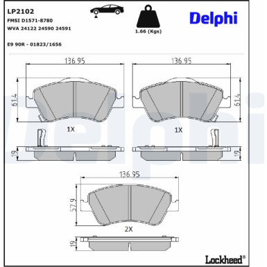 Delphi | Bremsbelagsatz, Scheibenbremse | LP2102