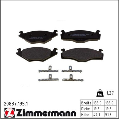 Zimmermann Bremsbelagsatz, Scheibenbremse 20887.195.1