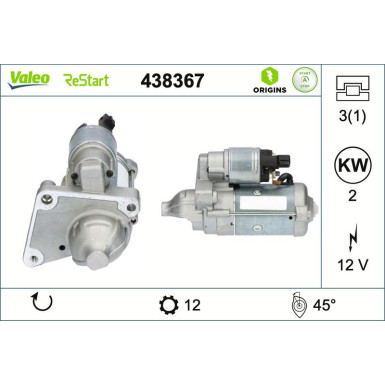 438367 Starter VALEO ORIGINS STOP&START - NEW O.E. TECHNOLOGIE