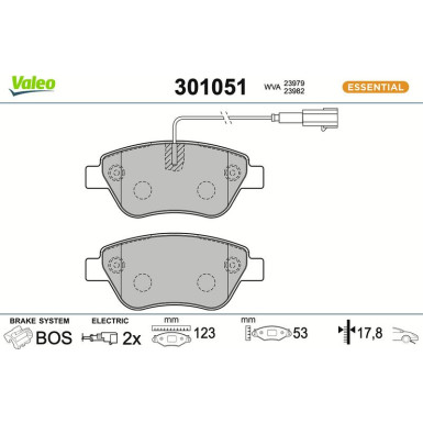 Valeo Bremsbelagsatz, Scheibenbremse ESSENTIAL 301051