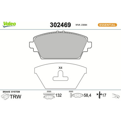 Valeo Bremsbelagsatz, Scheibenbremse ESSENTIAL 302469