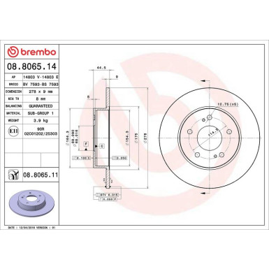 Brembo | Bremsscheibe | 08.8065.14
