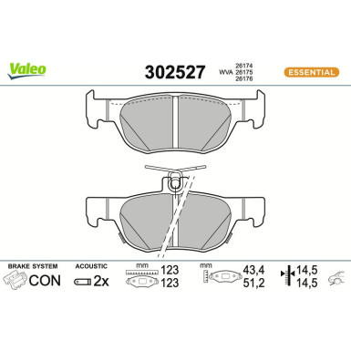 Valeo Bremsbelagsatz, Scheibenbremse ESSENTIAL 302527
