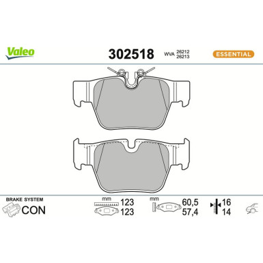 Valeo Bremsbelagsatz, Scheibenbremse ESSENTIAL 302518