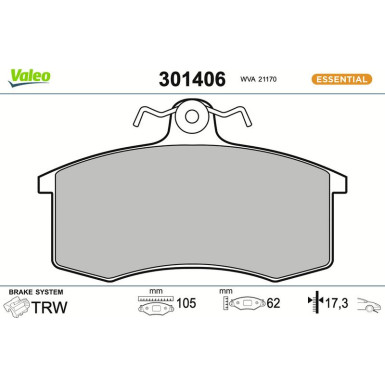 Valeo Bremsbelagsatz, Scheibenbremse ESSENTIAL 301406