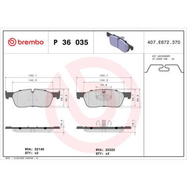 Brembo | Bremsbelagsatz, Scheibenbremse | P 36 035 Brembo | Bremsbelagsatz, Scheibenbremse | P 36 035