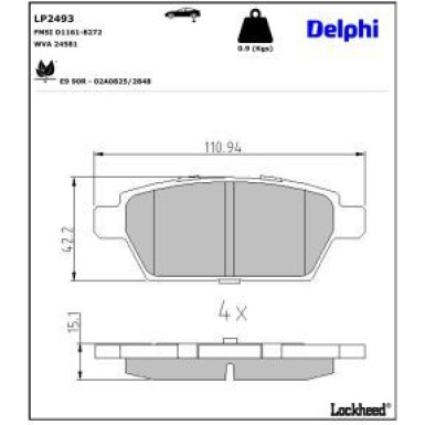 Delphi Bremsbelagsatz, Scheibenbremse LP2493