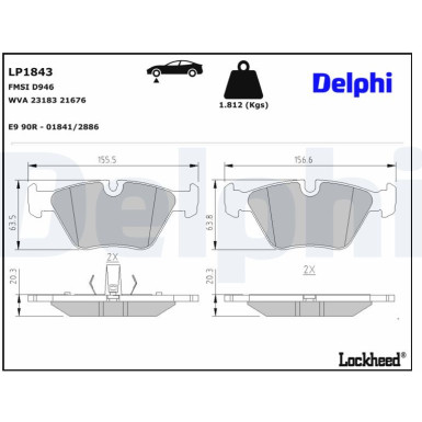 Delphi | Bremsbelagsatz, Scheibenbremse | LP1843