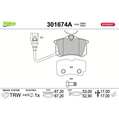 Valeo | Bremsbelagsatz, Scheibenbremse | 301674A