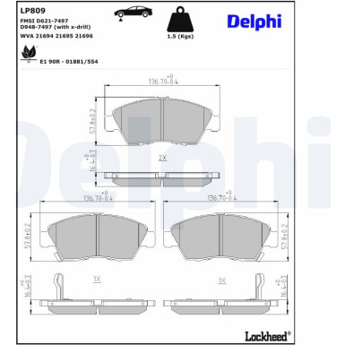 Delphi | Bremsbelagsatz, Scheibenbremse | LP809