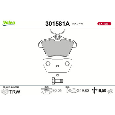 Valeo Bremsbelagsatz, Scheibenbremse EXPERT 301581A