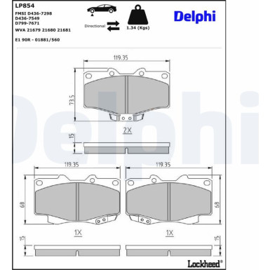Delphi | Bremsbelagsatz, Scheibenbremse | LP854