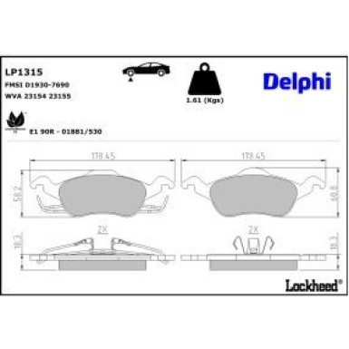 Delphi Bremsbelagsatz, Scheibenbremse LP1315