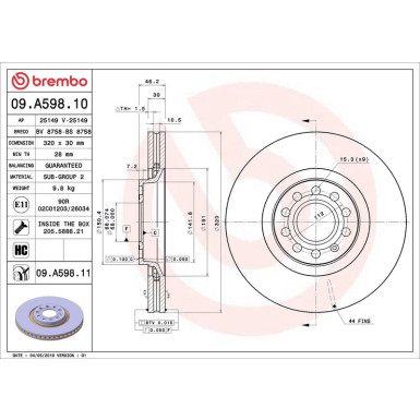 Brembo Bremsscheibe PRIME LINE - UV Coated 09.A598.11