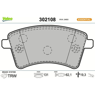 Valeo Bremsbelagsatz, Scheibenbremse ESSENTIAL 302108
