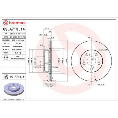Brembo Bremsscheibe PRIME LINE - UV Coated 09.A713.11