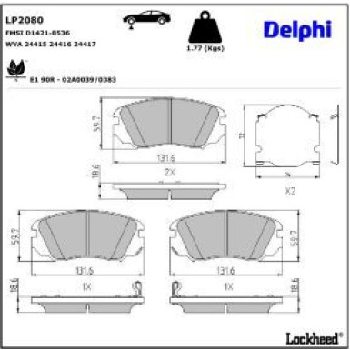 Delphi Bremsbelagsatz, Scheibenbremse LP2080