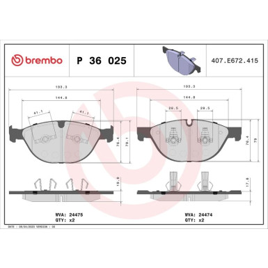 Brembo Bremsbelagsatz, Scheibenbremse PRIME LINE P 36 025