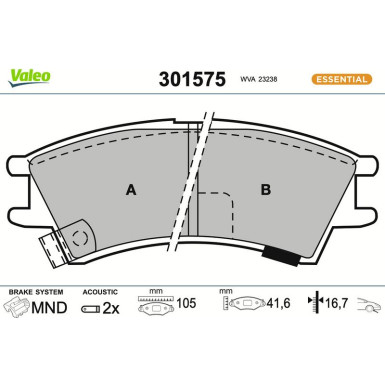 Valeo | Bremsbelagsatz, Scheibenbremse | 301575