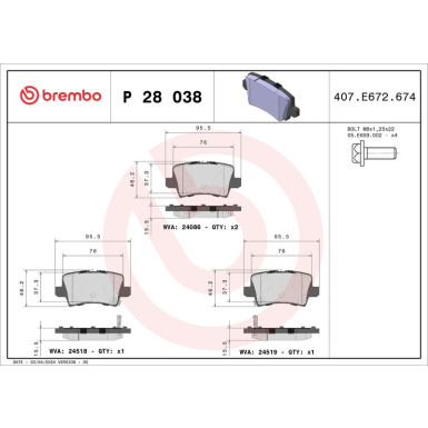 Brembo Bremsbelagsatz, Scheibenbremse PRIME LINE P 28 038