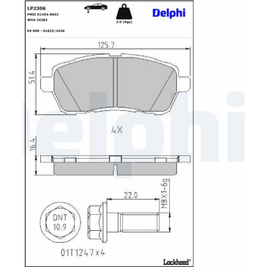 Delphi | Bremsbelagsatz, Scheibenbremse | LP2306
