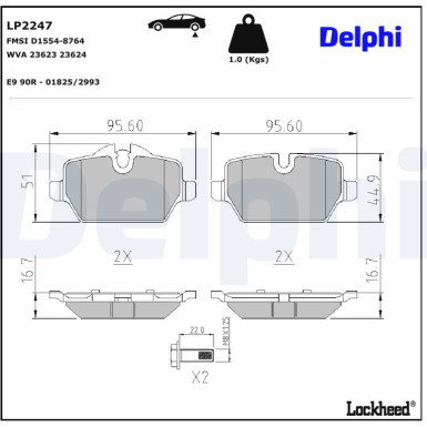 Delphi | Bremsbelagsatz, Scheibenbremse | LP2247