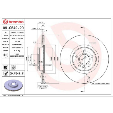 Brembo Bremsscheibe PRIME LINE - UV Coated 09.C542.21