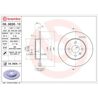 Brembo Bremsscheibe PRIME LINE - UV Coated 08.9826.11