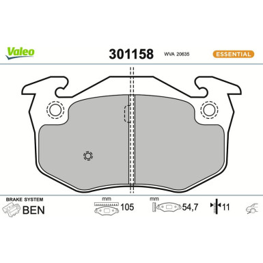 Valeo Bremsbelagsatz, Scheibenbremse ESSENTIAL 301158