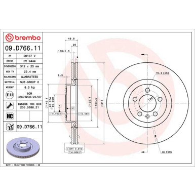 09.D766.11 Bremsscheibe PRIME LINE - UV Coated