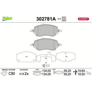 Valeo | Bremsbelagsatz, Scheibenbremse | 302781A