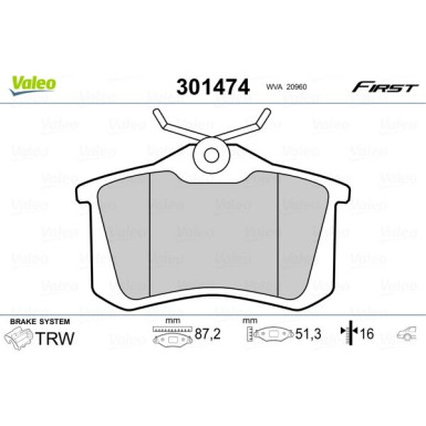 Valeo | Bremsbelagsatz, Scheibenbremse | 301474
