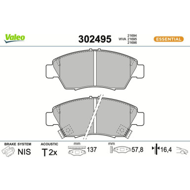 Valeo Bremsbelagsatz, Scheibenbremse ESSENTIAL 302495
