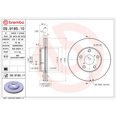 09.9185.11 Bremsscheibe PRIME LINE - UV Coated 09.9185.11 Bremsscheibe PRIME LINE - UV Coated