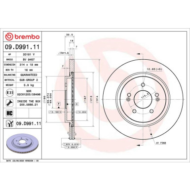 09.D991.11 Bremsscheibe PRIME LINE - UV Coated