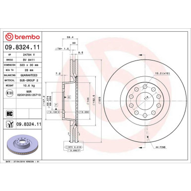 Brembo Bremsscheibe PRIME LINE - UV Coated 09.8324.11