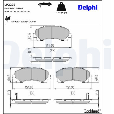 Delphi | Bremsbelagsatz, Scheibenbremse | LP2229