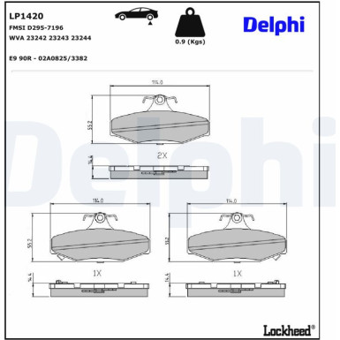 Delphi | Bremsbelagsatz, Scheibenbremse | LP1420 Delphi | Bremsbelagsatz, Scheibenbremse | LP1420