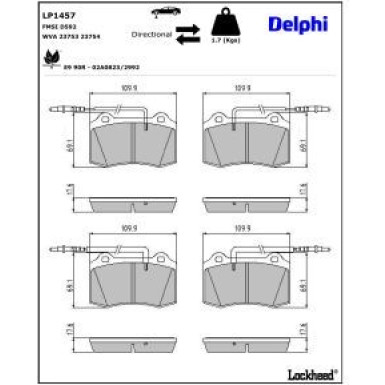 Delphi Bremsbelagsatz, Scheibenbremse LP1457
