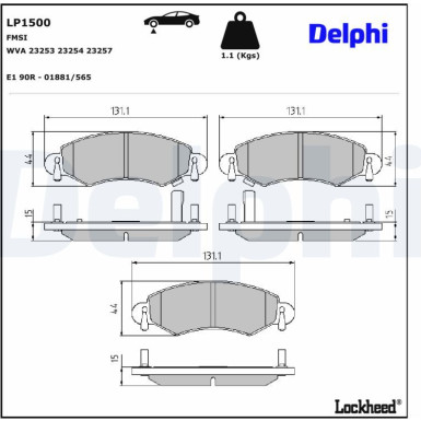 Delphi | Bremsbelagsatz, Scheibenbremse | LP1500 Delphi | Bremsbelagsatz, Scheibenbremse | LP1500
