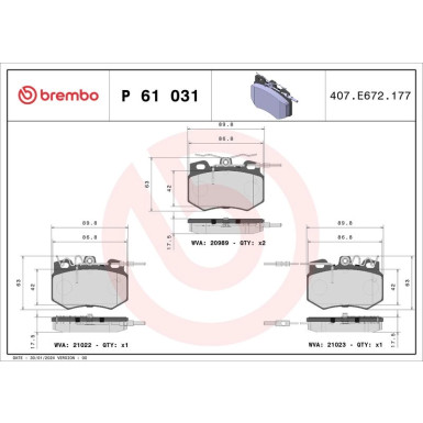 Brembo | Bremsbelagsatz, Scheibenbremse | P 61 031