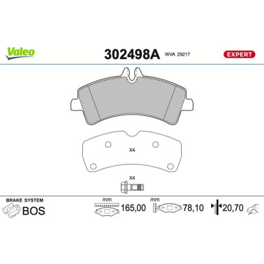 Valeo | Bremsbelagsatz, Scheibenbremse | 302498A