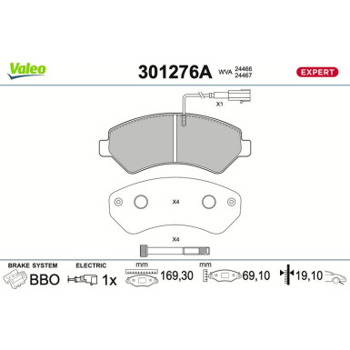Valeo Bremsbelagsatz, Scheibenbremse EXPERT 301276A