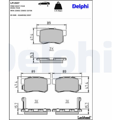 Delphi | Bremsbelagsatz, Scheibenbremse | LP1507