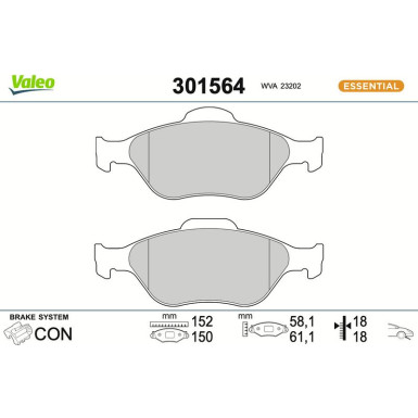 Valeo | Bremsbelagsatz, Scheibenbremse | 301564