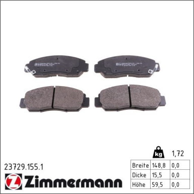 Zimmermann Bremsbelagsatz, Scheibenbremse 23729.155.1