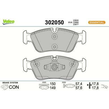 Valeo Bremsbelagsatz, Scheibenbremse ESSENTIAL 302050