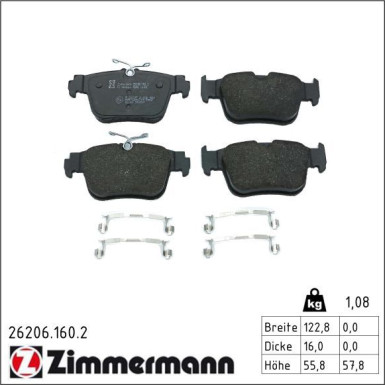 ZIMMERMANN 26206.160.2 Bremsbeläge nicht für Verschleißwarnanzeiger vorbereitet, mit Feder ZIMMERMANN 26206.160.2 Bremsbeläge nicht für Verschleißwarnanzeiger vorbereitet, mit Feder