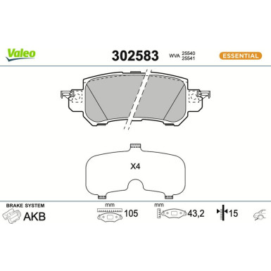 Valeo Bremsbelagsatz, Scheibenbremse ESSENTIAL 302583